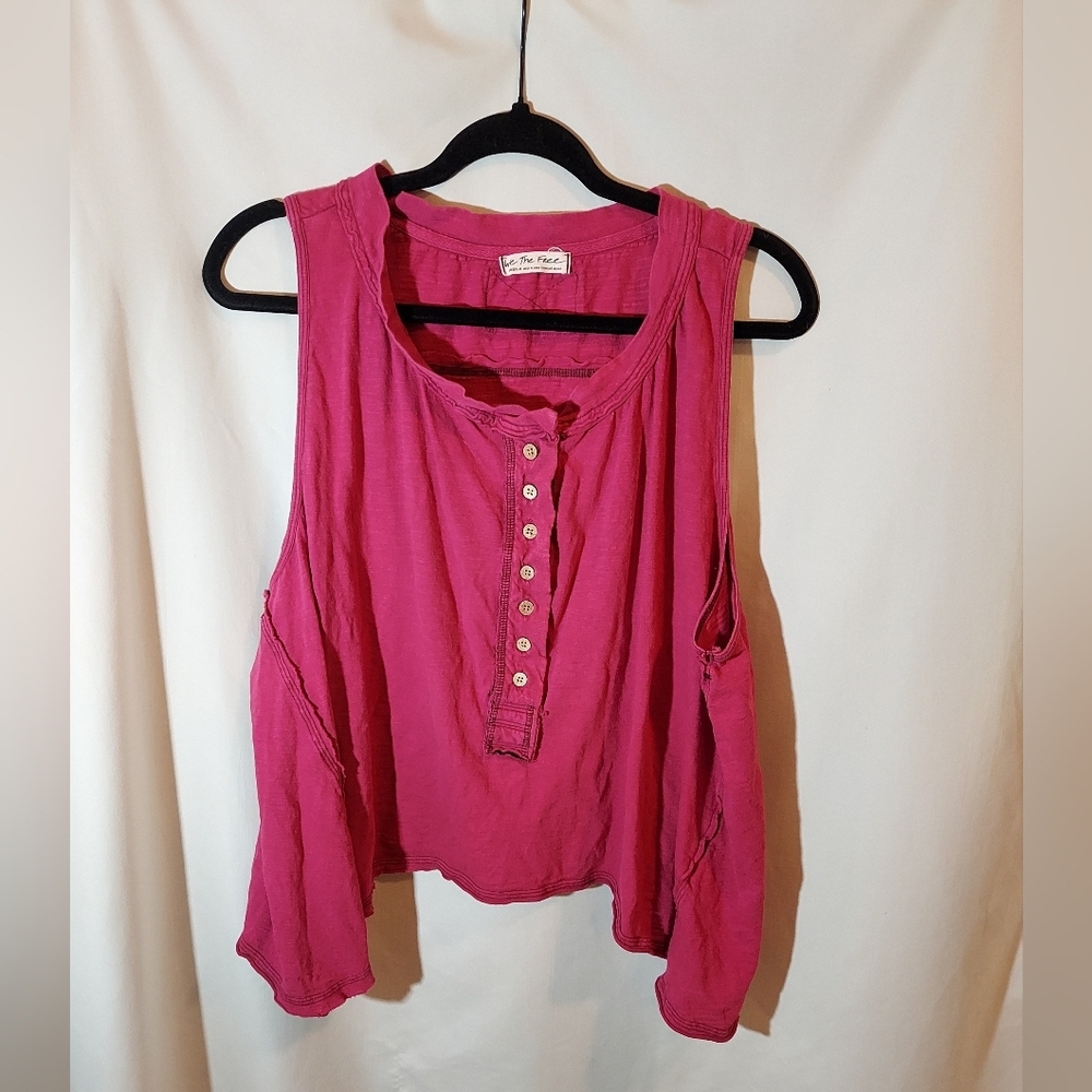 Free People Henley Magenta Flowy Cotton Sleeveless Summer Top